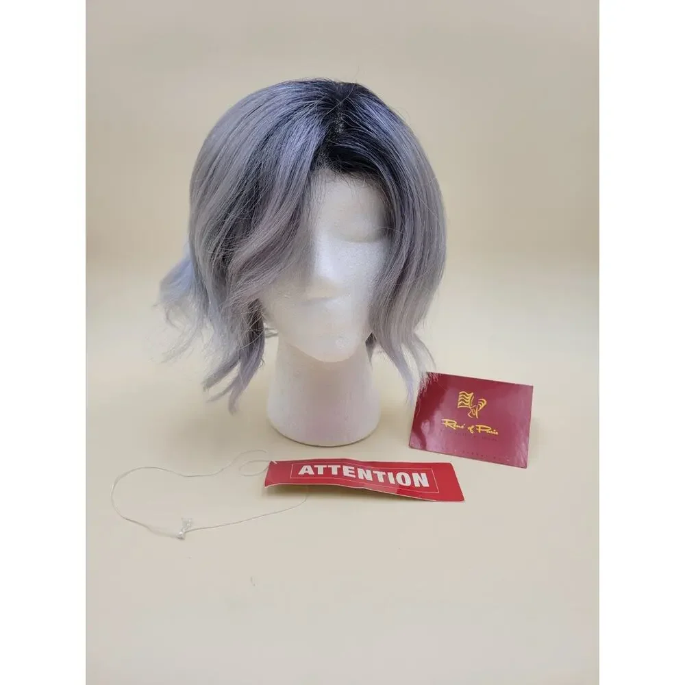 Rene of Paris Rae Wig 2386 Short Wavy Bob Pastel Blue Ombre Dark Roots Synthetic